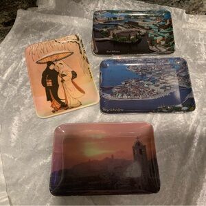 This vintage MCM 4x6 souvenir picture appetizer trays lot of 4